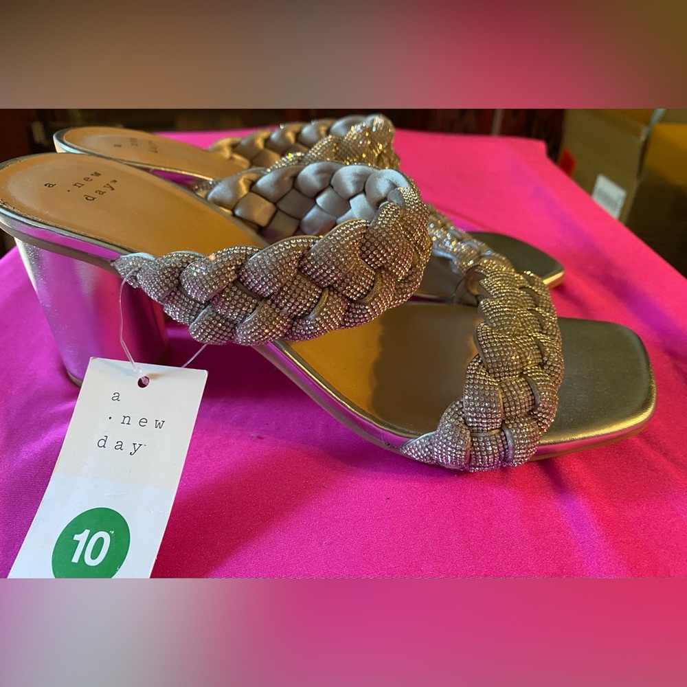 Target A New Day Women's Silver Braided Heeled Sandals *SPARKLY*